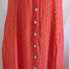 COLDWATER CREEK Long Dress 14 L Orange White Polka Dot Print Button Down Rayon