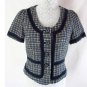 BANANA REPUBLIC Checkered Print Cropped Jacket Blazer 4 S Blue Beige Boucle Knit