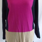 ANN TAYLOR XL Pink Blue Tan Colorblock Dolman Sleeves Bandeau Neck Sweater