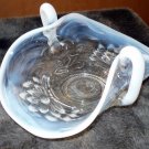 Vintage Fenton Lotus Stretch glass basket Blue White Opalescent  Bonbon