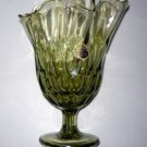 Vintage FENTON Glass Green Handkerchief Thumbprint Swung Vase