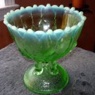 Antique NORTHWOOD Hilltop & Vines green opalescent footed compote bowl #169