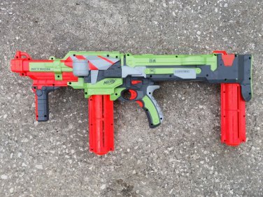 Nerf Nitron Vortex green tactical motorized shooter blaster w 2 clips nice workg