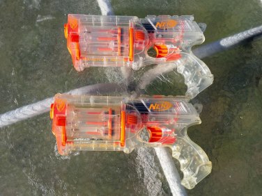 LOT 2 Nerf N Strike clear Maverick REV-6 gun blaster 6 shot 2004 C-044A preowneD