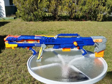 Nerf N Strike Longshot CS-6 blue w single shot gun extension & 2 clips C-086B