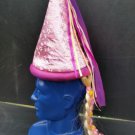 Disney Tangled Princess Rapunzel hat with braid medieval hat satin ribbons useD