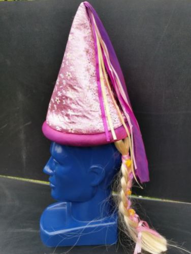 Disney Tangled Princess Rapunzel hat with braid medieval hat satin ribbons useD