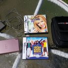 Nintendo DS Lite Metallic Rose Handheld System bundle w 2 games carry bag