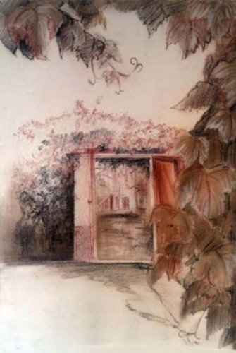 Drawing 40x50 cm pencil chalk italy Landscape of Italian town