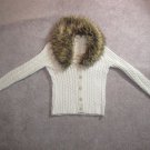Women's Michael Kors Cable Knit Cardigan Sweater Faux Fur Collar Ivory Size: S