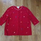 Women's CJ Banks Red Button Front Education Teacher Sweater Plus Size: 1X