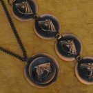 Vintage Copper Horse Necklace and Bracelet Large Disc Set 1960s