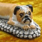 Vintage Basil Matthews Bulldog Pit Bull on Laying on Cobble Stone Signed 1987