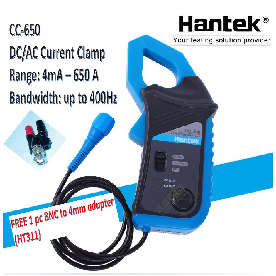 HANTEK CC650 AC/DC Current Clamp (BNC option only) + 1 free BNC to 4mm