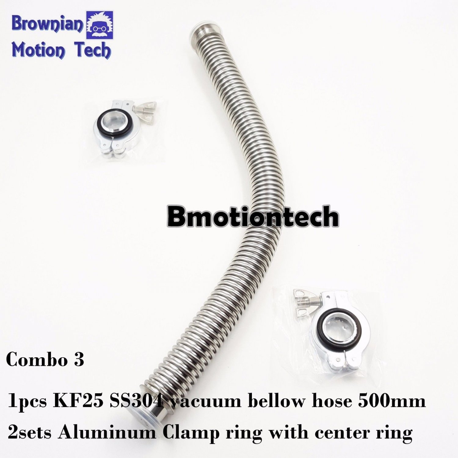 KF25 flange vacuum bellow hose 500mm 19.6" with 2 sets clamper & Oring