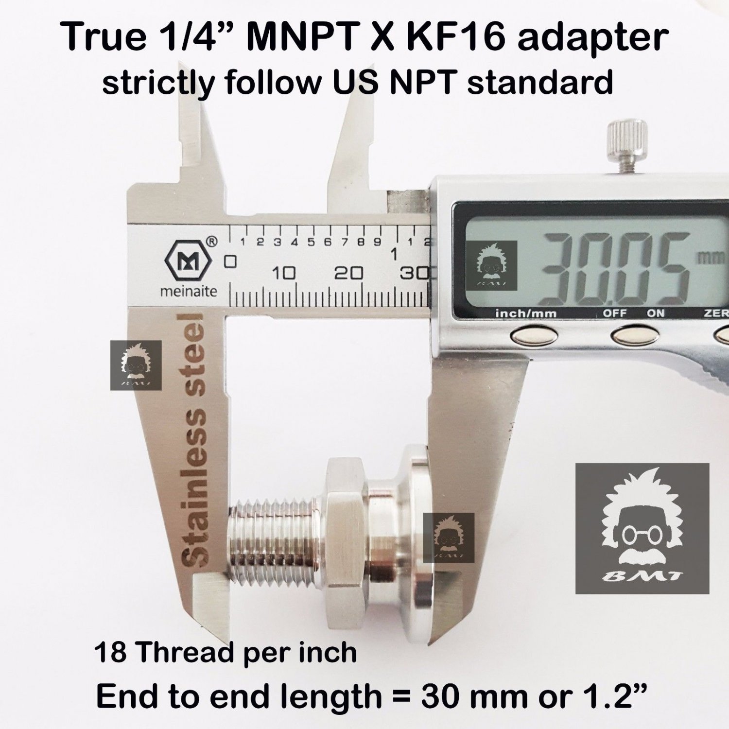 True 1/4" Male NPT X KF16 flange stainless steel vacuum adapter MNPT
