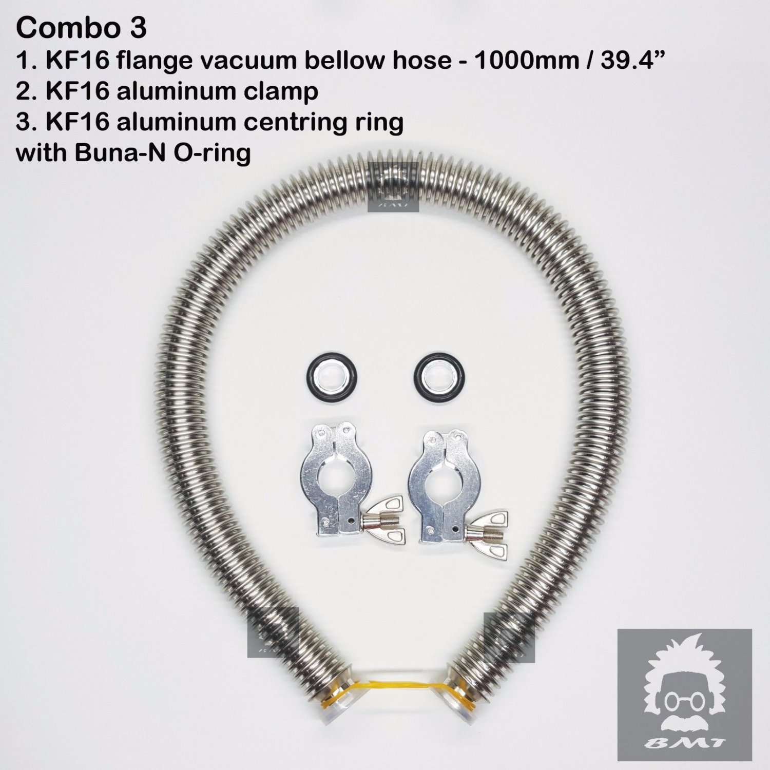 KF16 flange vacuum bellow hose 1000 mm 39.6" 2 sets Al clampers Oring