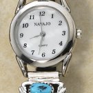 STERLING SILVER LADIES MOP FACE W/ (2) 3-STONE TURQUOISE NUGGET TIPS WATCH