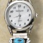 STERLING SILVER LADIES MOP FACE W/ (2) 3-STONE TURQUOISE NUGGET TIPS WATCH