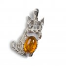 Yellow Amber & Silver West Highland Terrier Pendant with Silver Chain