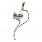 Curvy Cat Pendant With Silver & Cherry Amber Eyes with Silver Chain