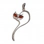 Curvy Cat Pendant With Silver & Cherry Amber Eyes with Silver Chain