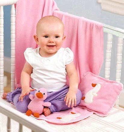 NEW BABY GIRLS DUCKY CRIB BLANKET 3 PC SET Solid Pink Infant Nap Pillow & Duck Rattle Toy