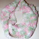 womans handmade pink/green pastel knitted cowl/scarf
