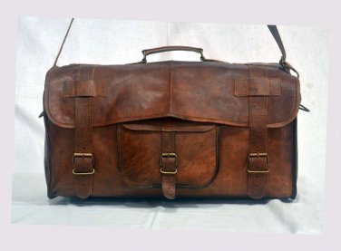 Real goat leather travel luggage handmade weekend crossbody genuine brown bag