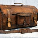 real leather handmade with flap briefcase vintage brown large travel luggage bag