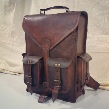 Real goat hide rucksack back pack unisex genuine leather messenger laptop bag