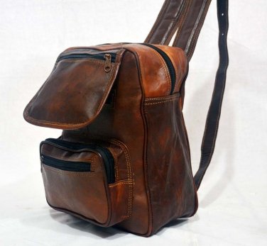 Real goat hide rucksack back pack unisex genuine leather bag with pockets outsid