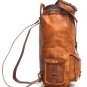 Real vintage style rucksack backpack genuine leather bag with pockets outside