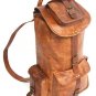 Real vintage style rucksack backpack genuine leather bag with pockets outside