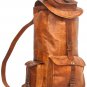 Real vintage style rucksack backpack genuine leather bag with pockets outside