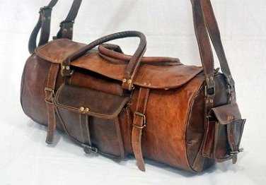 Real goat hide travel luggage overnight weekend cross body bag  round briefcase
