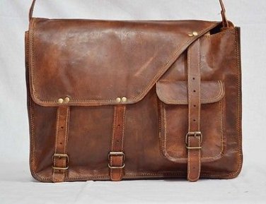 real genuine goat leather messenger sling Handmade unisex briefcase natural bag