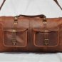 Real leather travel luggage gym mens genuine brown large weekend bag briefcase