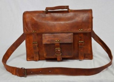 real leather vintage messenger Handmade backpack briefcase natural brown bag
