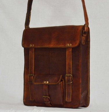 Real genuine leather vintage messenger Handmade satchel brown briefcase bag