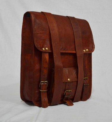 real leather covered messenger Handmade briefcase vintage bag backpack brown
