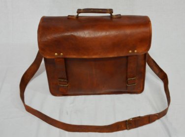 real leather vintage messenger Handmade satchel brown briefcase bag soft hide