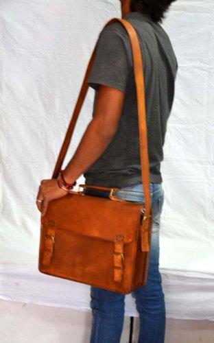 real leather messenger Handmade satchel briefcase vintage brown bag
