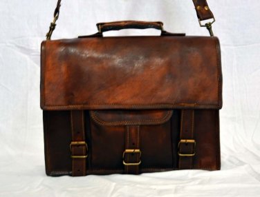 real leather vintage messenger Handmade mens briefcase natural dark brown bag