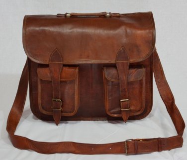 Natural hide real leather vintage messenger sling Handmade mens satchel bag