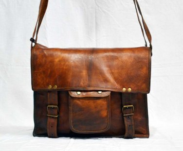 real leather vintage messenger sling Handmade brown briefcase bag from india