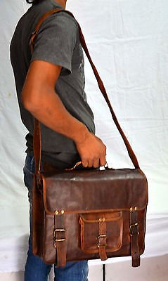 real leather messenger Handmade satchel briefcase vintage brown bag natural hide