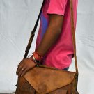 real leather vintage messenger sling Handmade mens briefcase bag natural hide