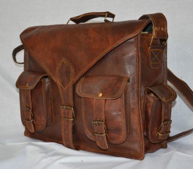 real leather messenger Handmade briefcase natural bag from india with pockets