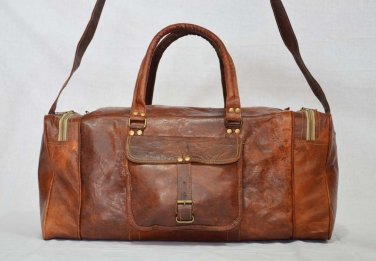 real leather luggage vintage messenger bag briefcase overnight weekend brown sac